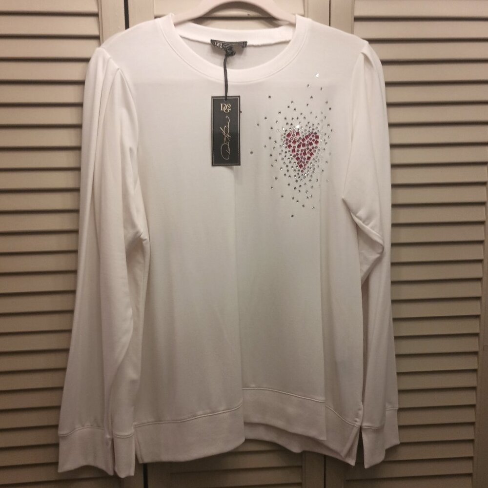 Diane Gilman DG2 Embellished Red Heart Light Weight Sweatshirt. L.